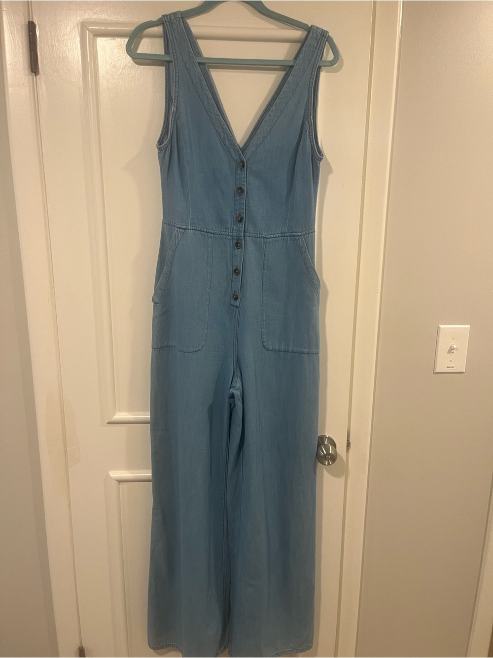 BCBGMaxAzria Light Blue Denim Button-Front Jumpsuit